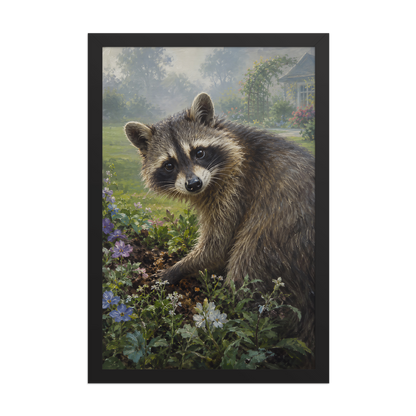 Garden Raccoon Curiosity Framed Poster