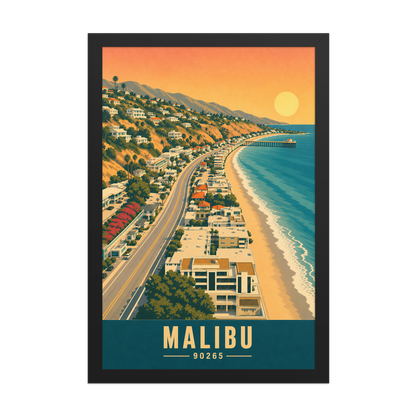 Framed aerial Malibu Pacific Coast Highway poster with 90265 zip code