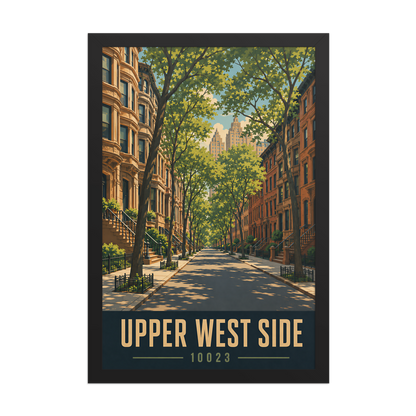 Framed Upper West Side brownstone street poster with 10023 zip code