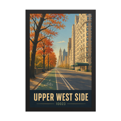 Framed Central Park West autumn poster with 10023 zip code