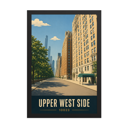 Framed Upper West Side Manhattan skyline street poster with 10023 zip code
