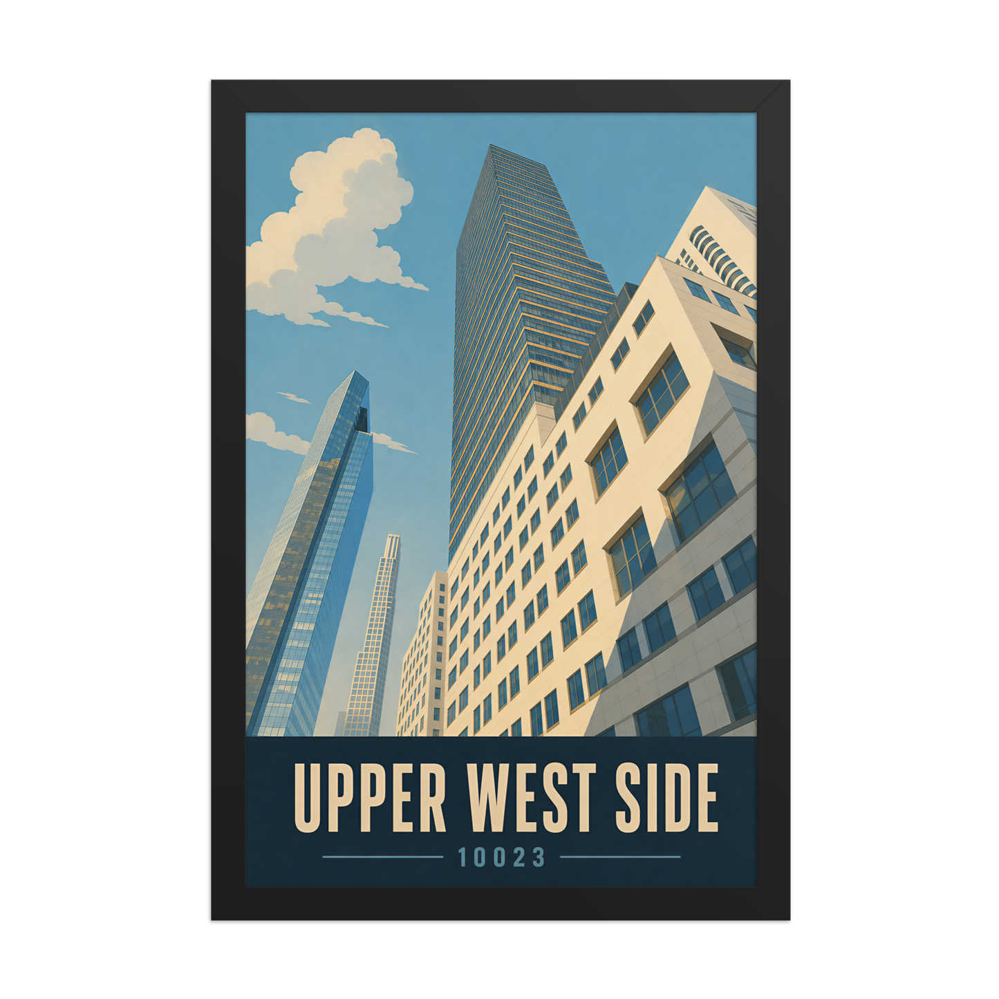 Framed Upper West Side Manhattan glass tower poster with 10023 zip code