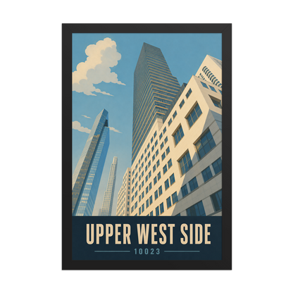 Framed Upper West Side Manhattan glass tower poster with 10023 zip code