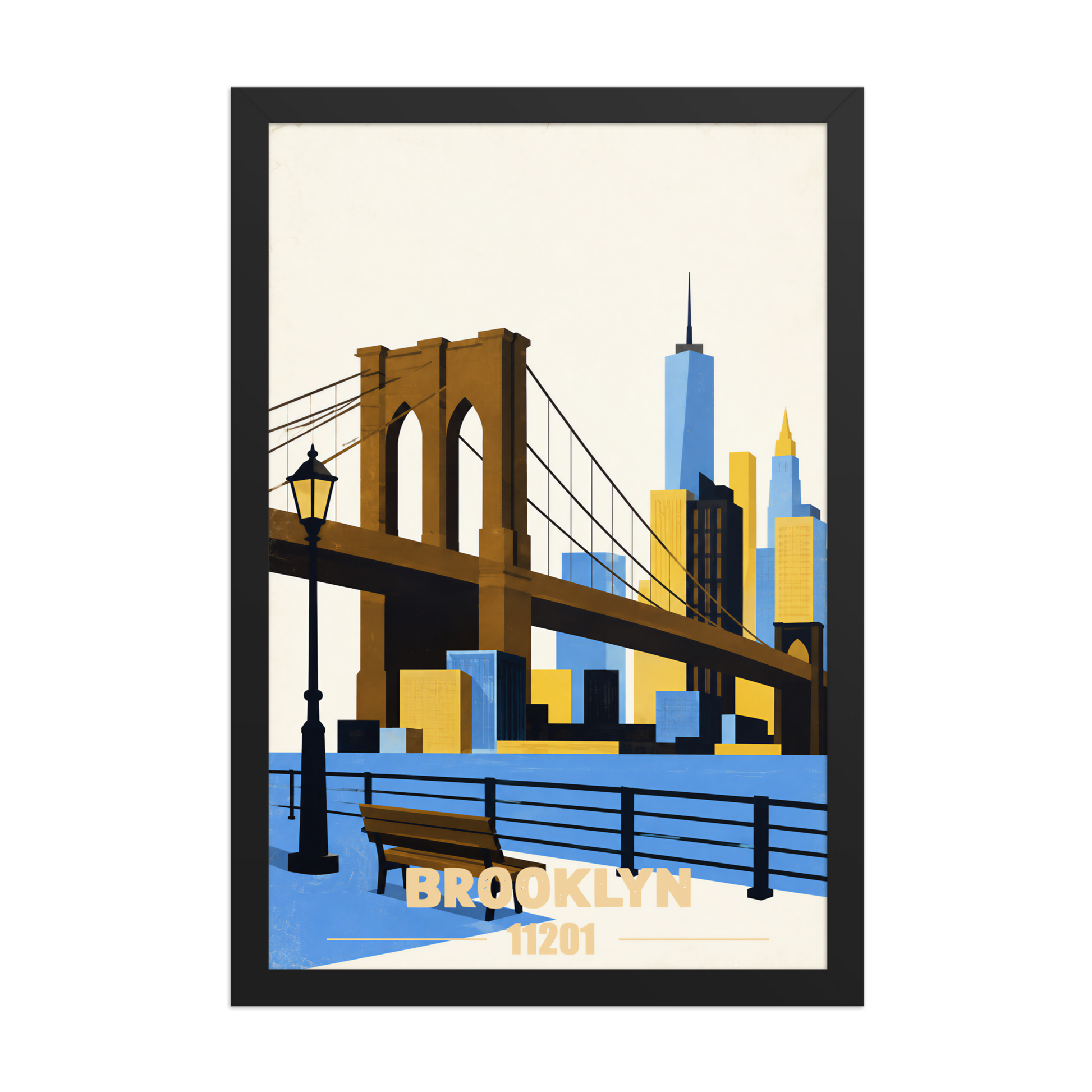 Framed Brooklyn Heights Promenade retro travel poster, 11201 zip code wall art