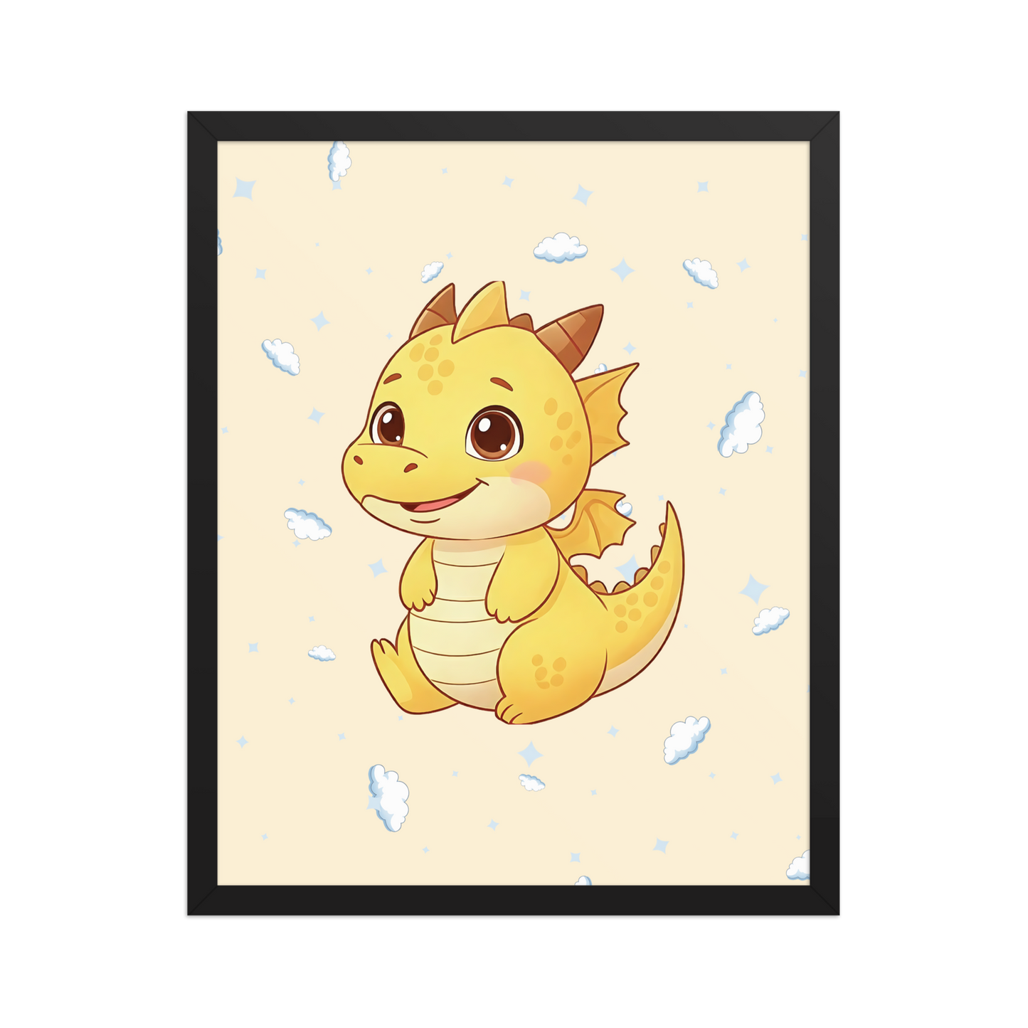 Cute baby dragon wall art with clouds nursery poster