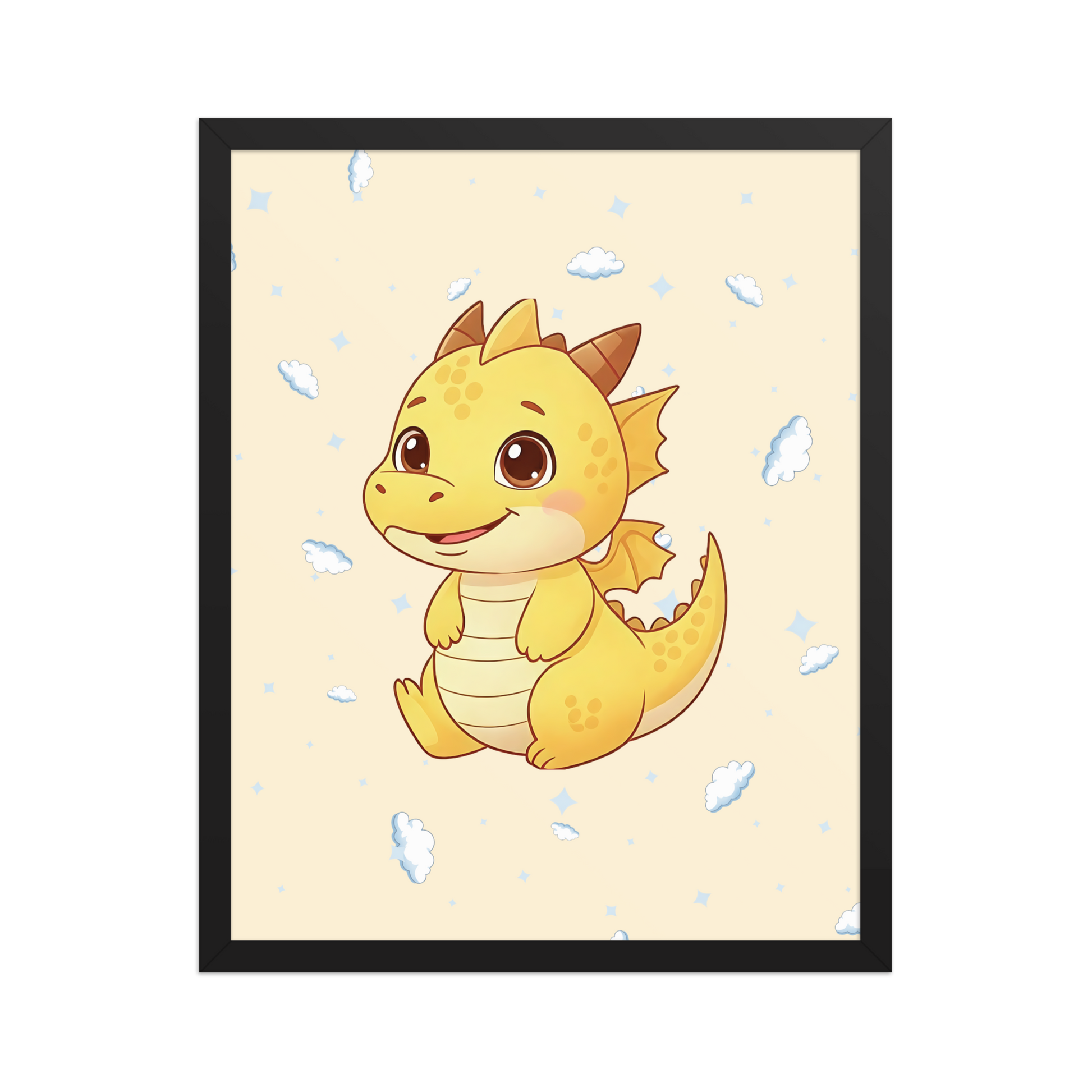 Cute baby dragon wall art with clouds nursery poster