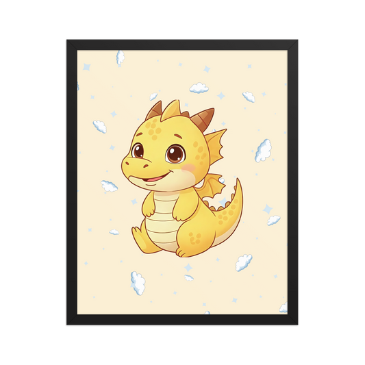 Cute baby dragon wall art with clouds nursery poster