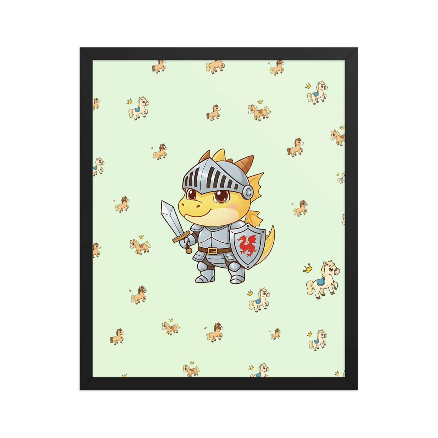 Knight dragon nursery wall art framed poster with fantasy pattern