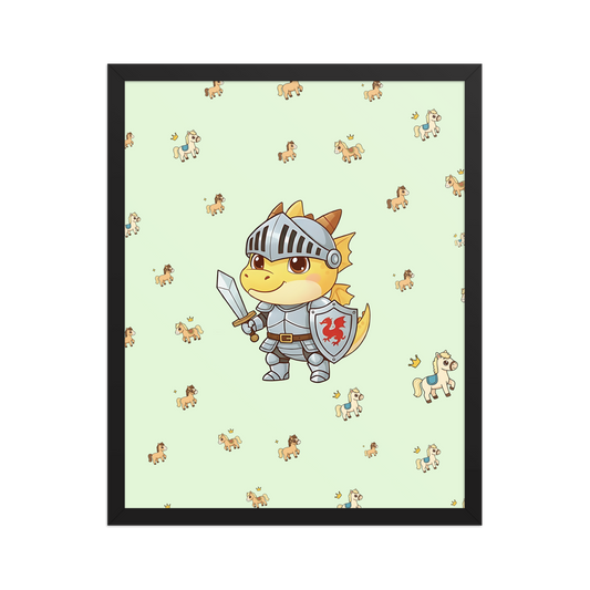 Knight dragon nursery wall art framed poster with fantasy pattern