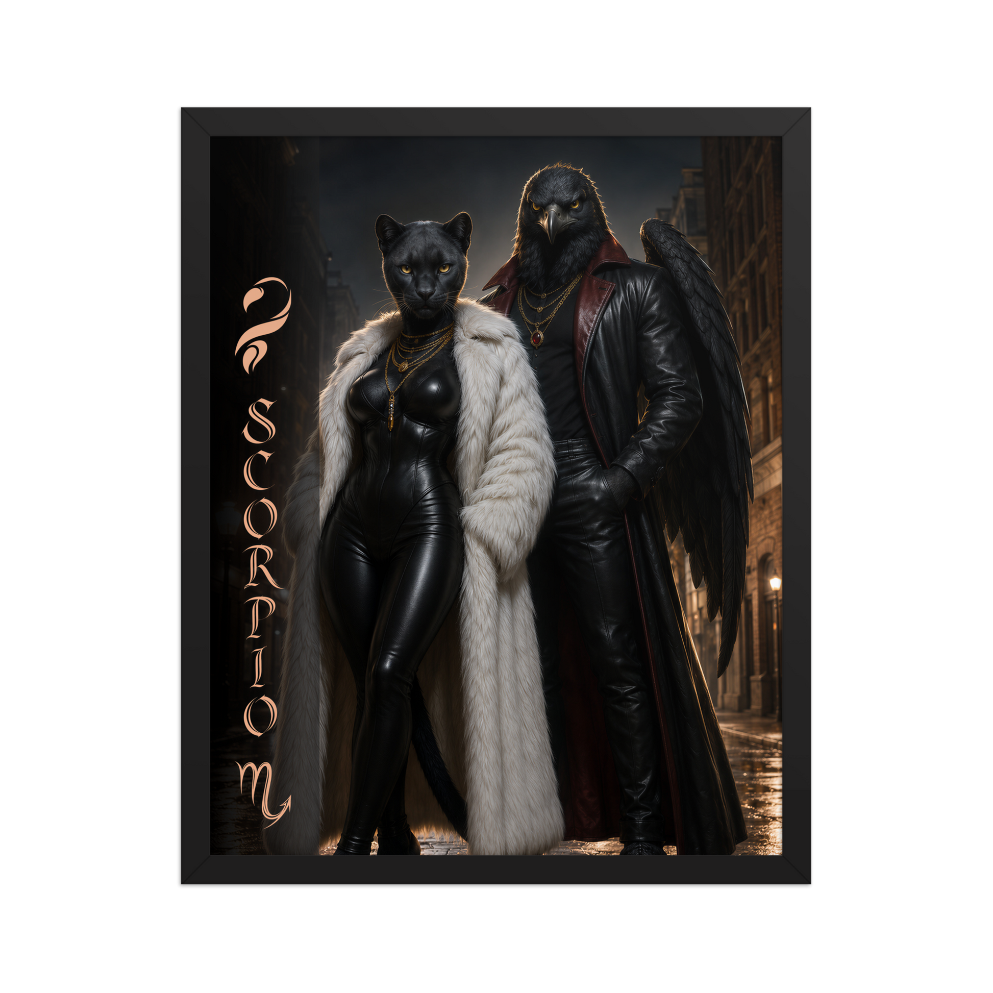 Scorpio power couple framed poster with black panther and black eagle