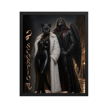 Scorpio power couple framed poster with black panther and black eagle