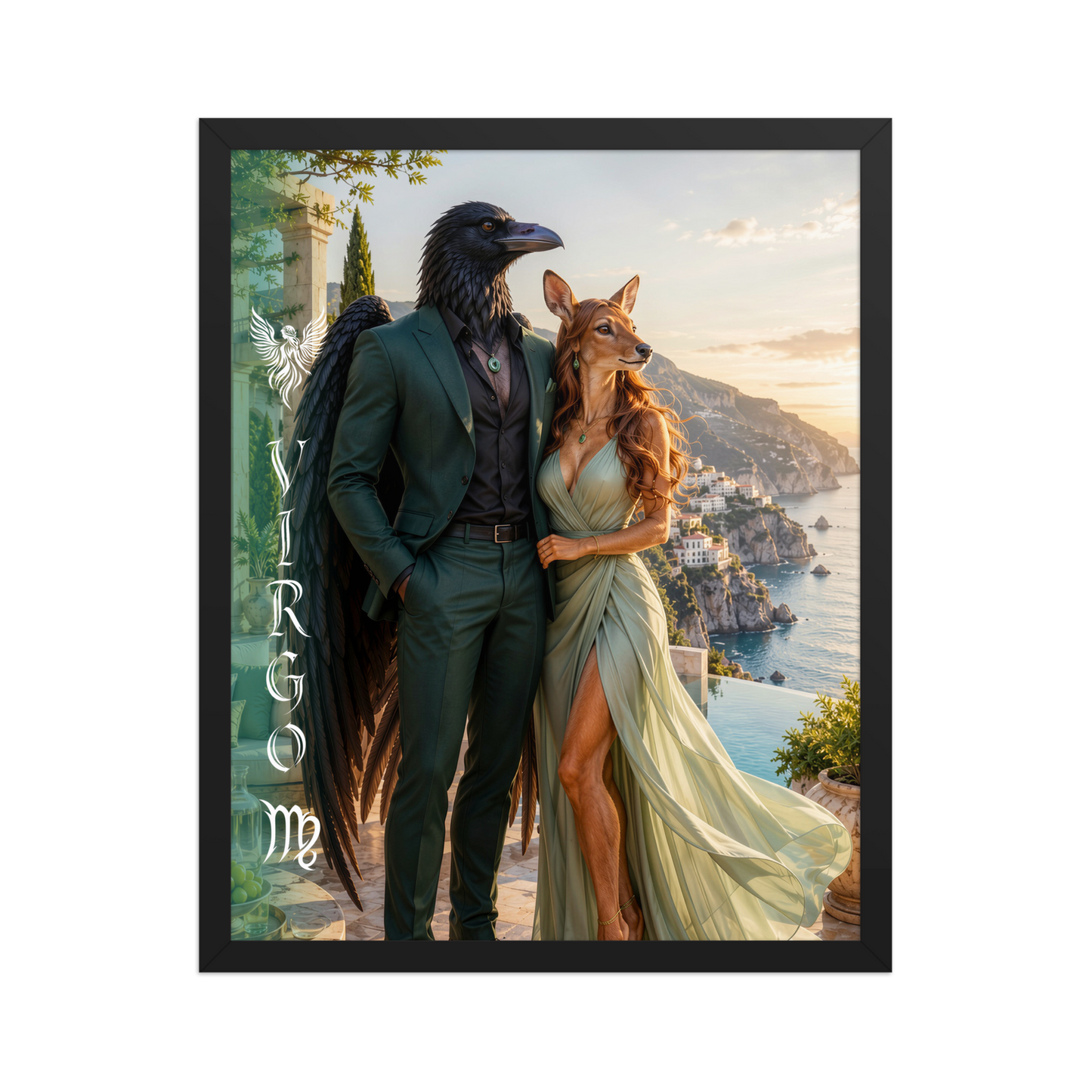 Virgo power couple framed poster with raven king and deer queen