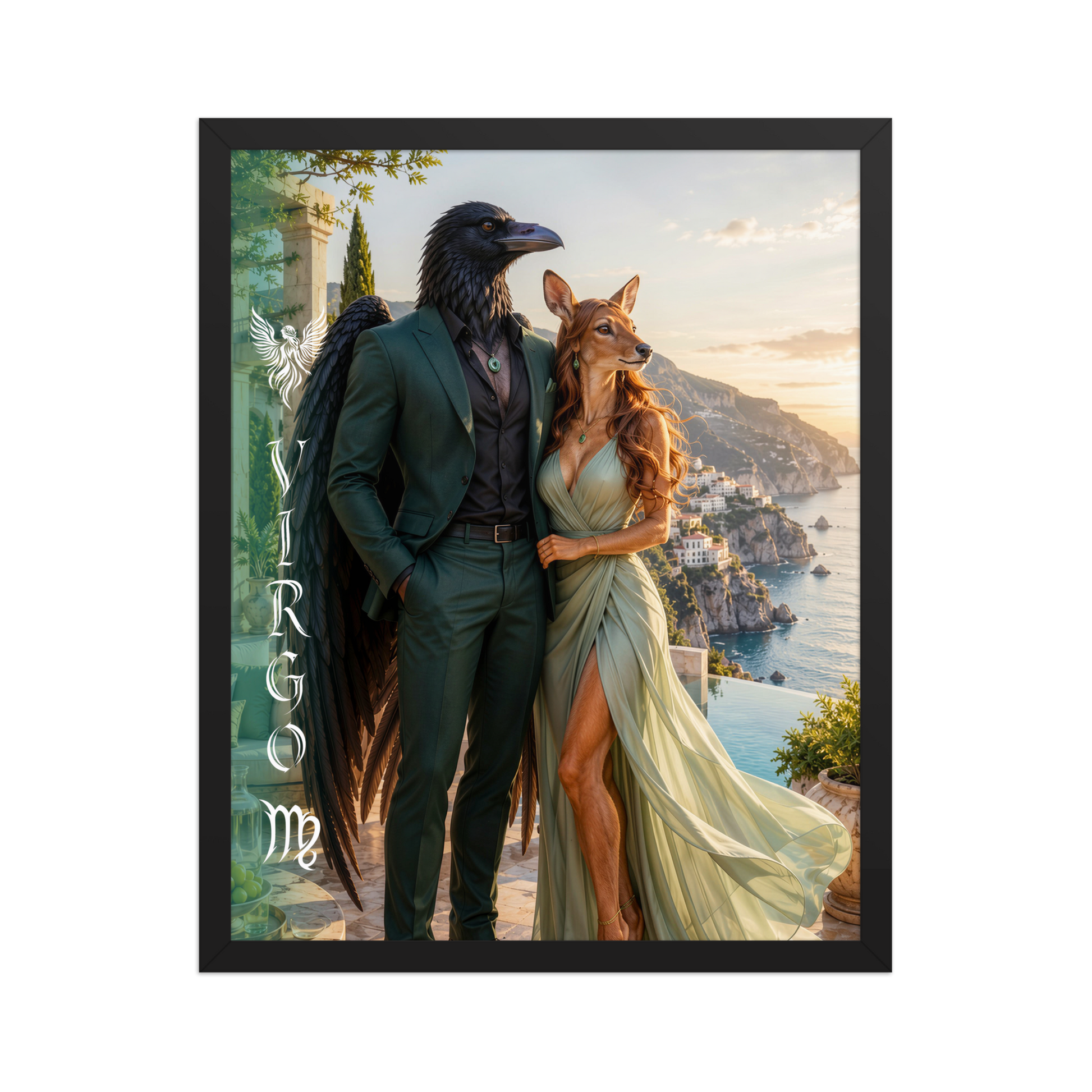 Virgo power couple framed poster with raven king and deer queen
