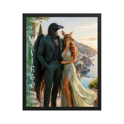 Virgo power couple framed poster with raven king and deer queen