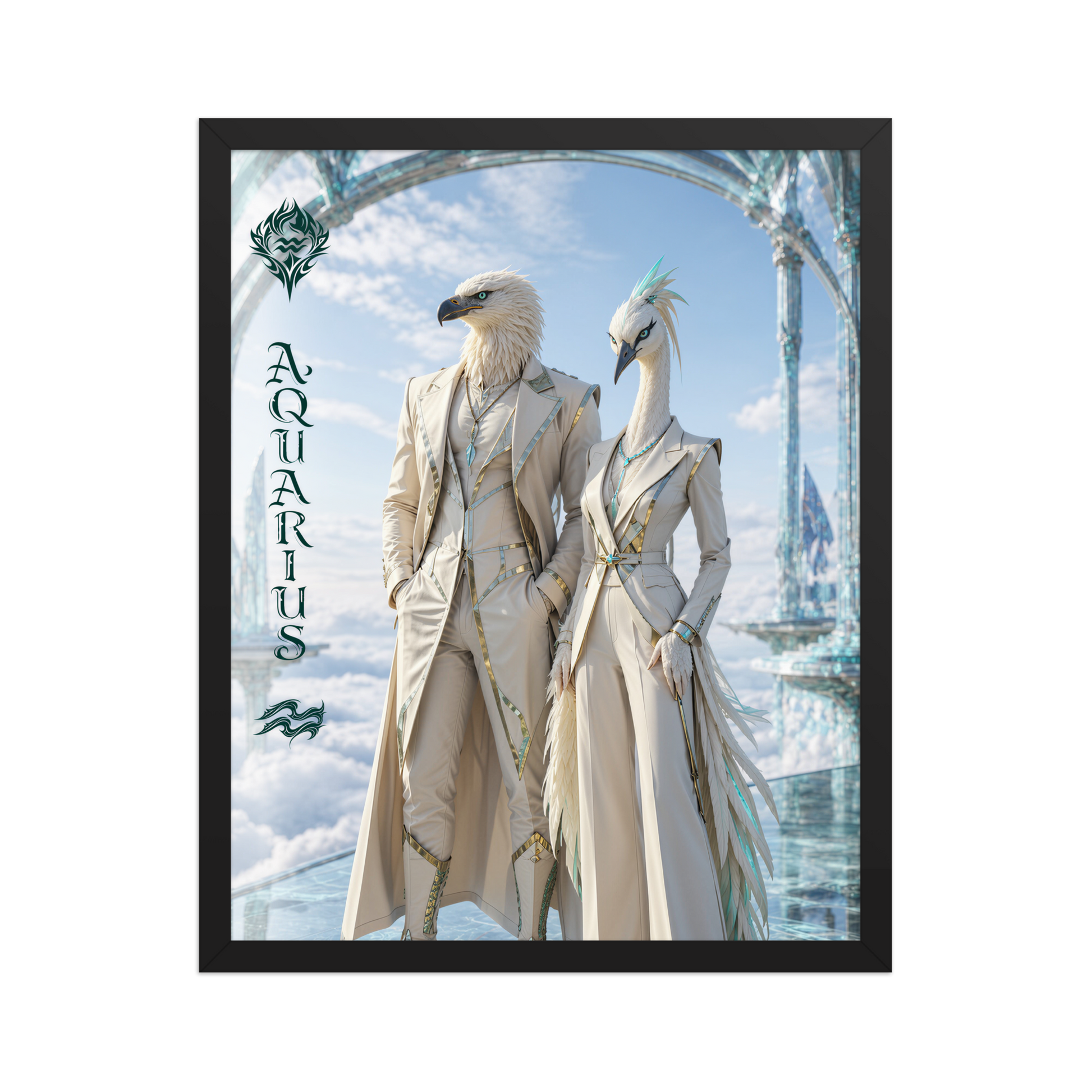Framed Aquarius power couple poster with eagle king and crane queen