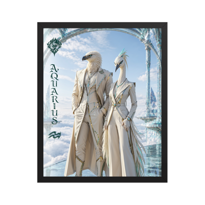 Framed Aquarius power couple poster with eagle king and crane queen