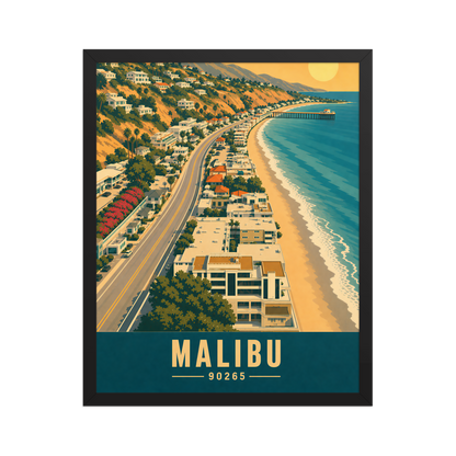 Framed aerial Malibu Pacific Coast Highway poster with 90265 zip code