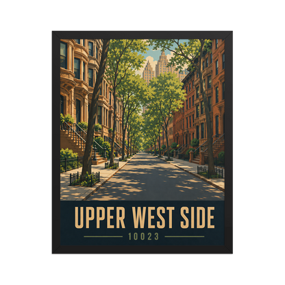 Framed Upper West Side brownstone street poster with 10023 zip code