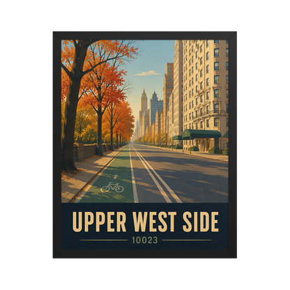 Framed Central Park West autumn poster with 10023 zip code