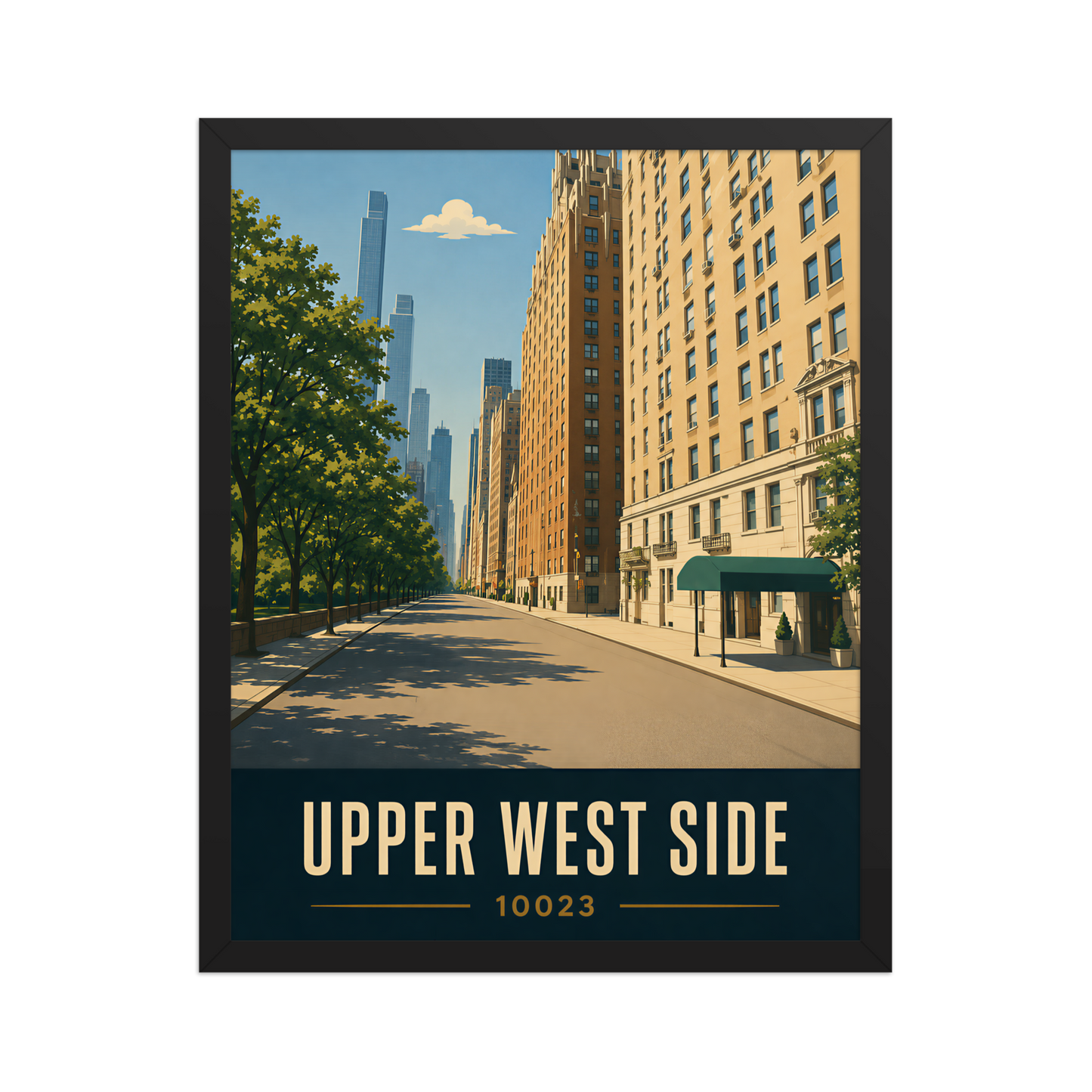 Framed Upper West Side Manhattan skyline street poster with 10023 zip code
