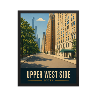 Framed Upper West Side Manhattan skyline street poster with 10023 zip code