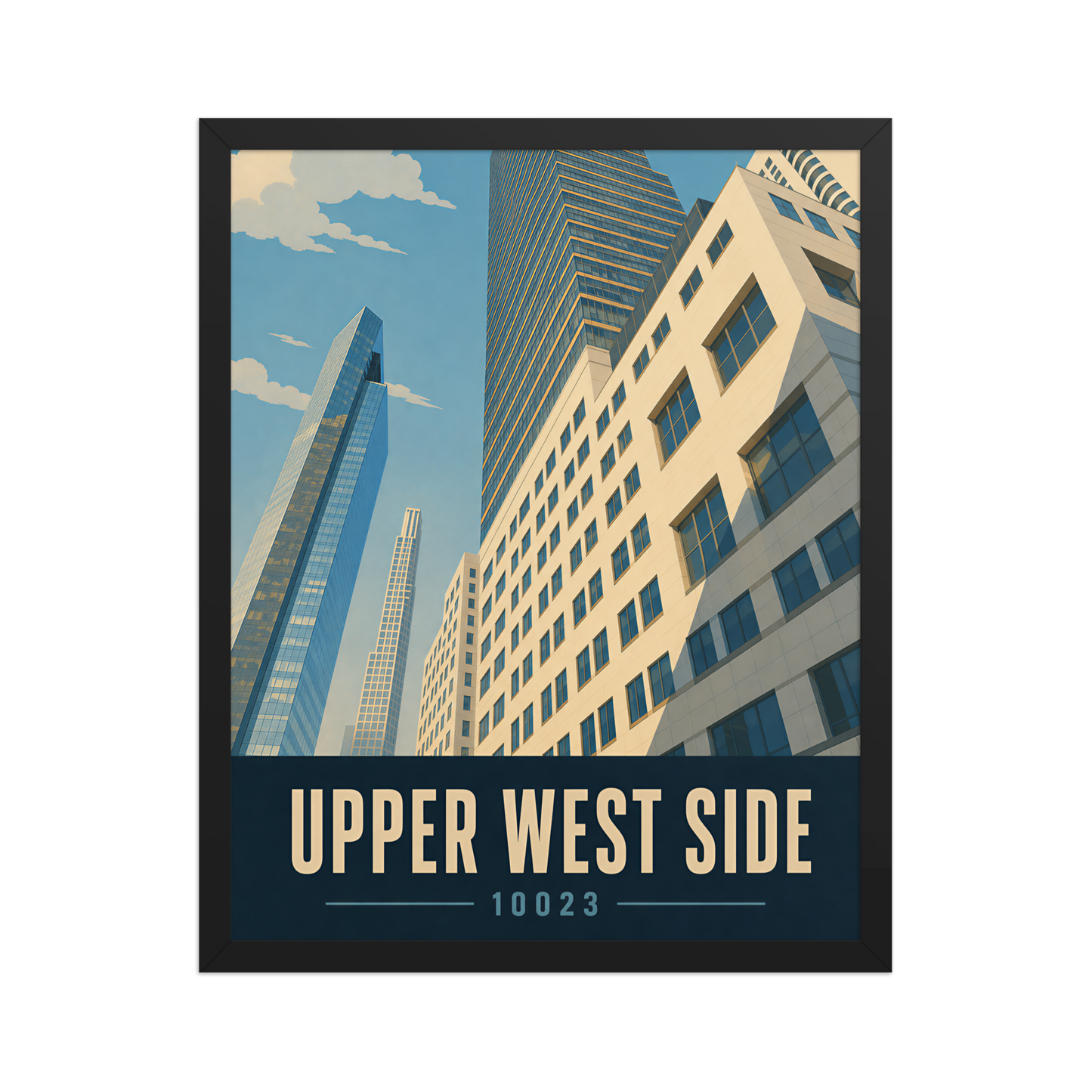 Framed Upper West Side Manhattan glass tower poster with 10023 zip code