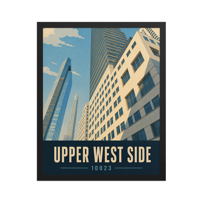 Framed Upper West Side Manhattan glass tower poster with 10023 zip code