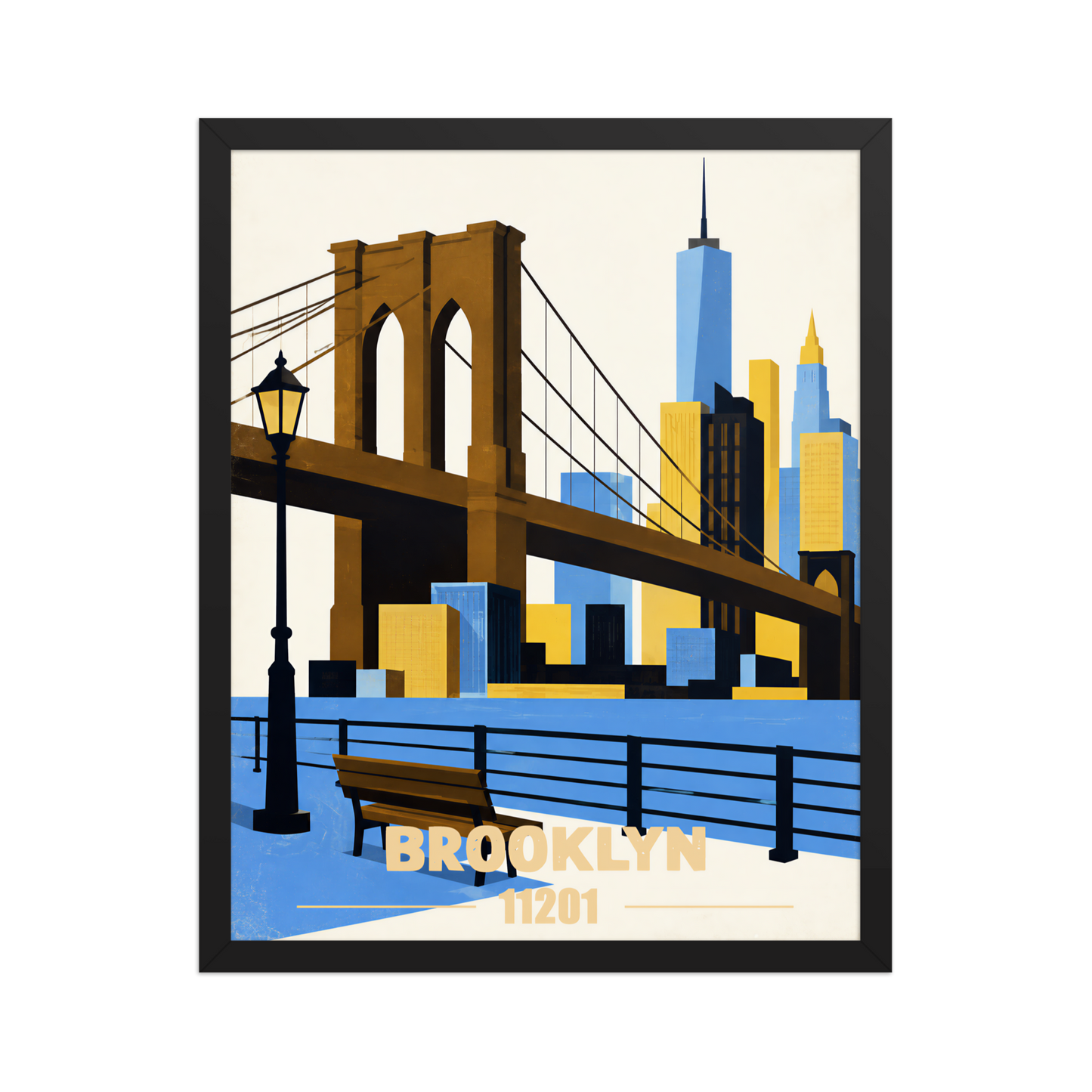 Framed Brooklyn Heights Promenade retro travel poster, 11201 zip code wall art