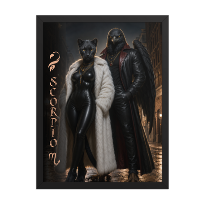 Scorpio power couple framed poster with black panther and black eagle
