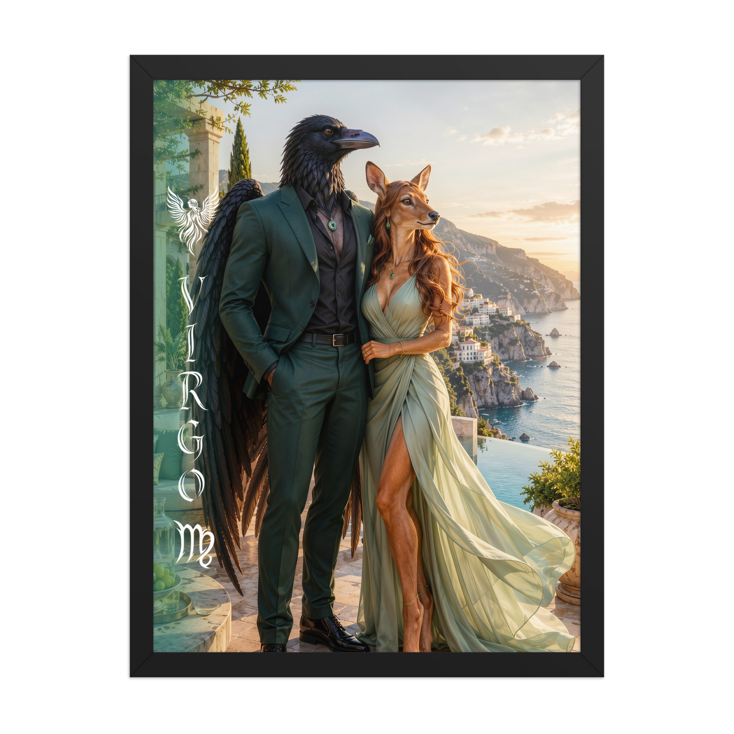 Virgo power couple framed poster with raven king and deer queen
