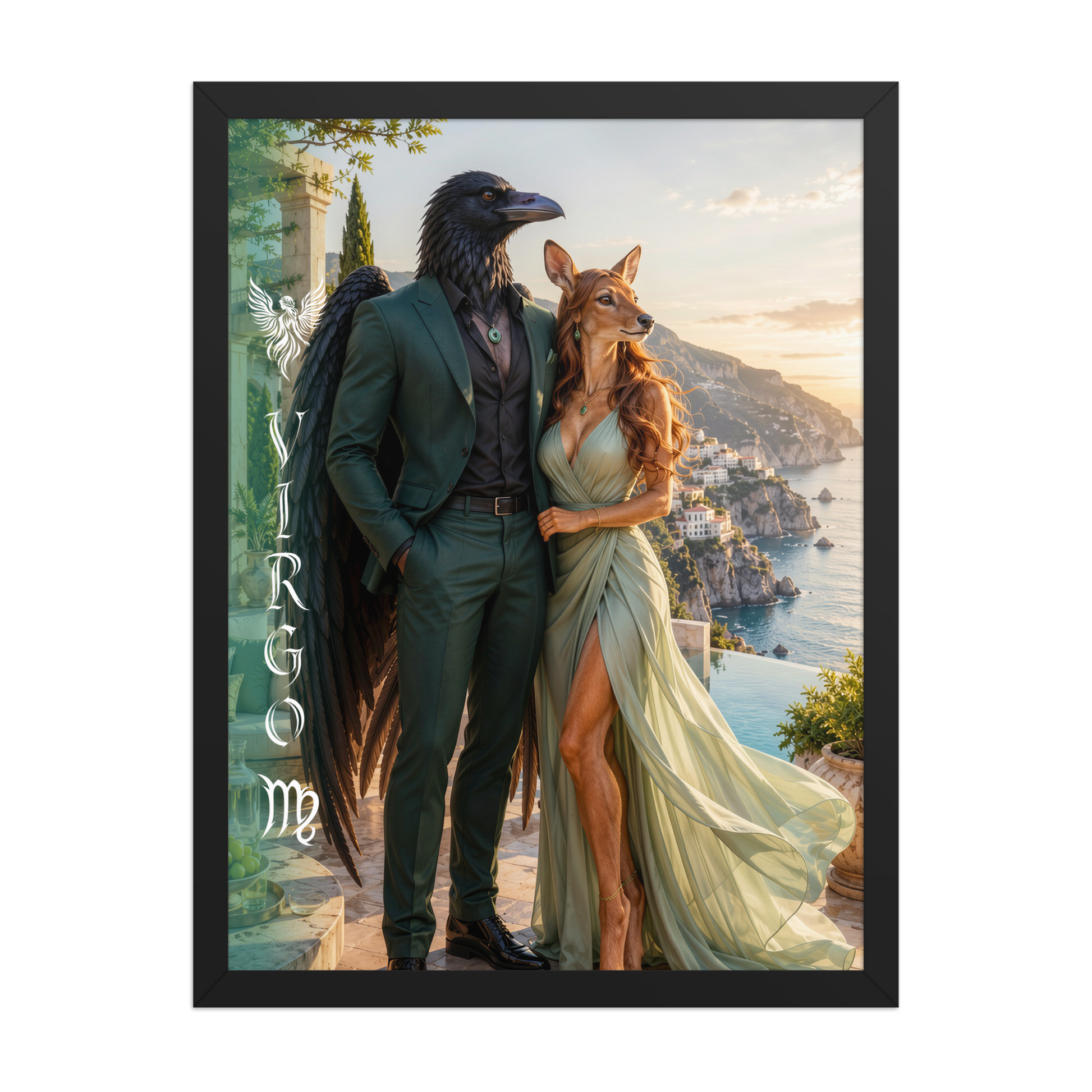 Virgo power couple framed poster with raven king and deer queen