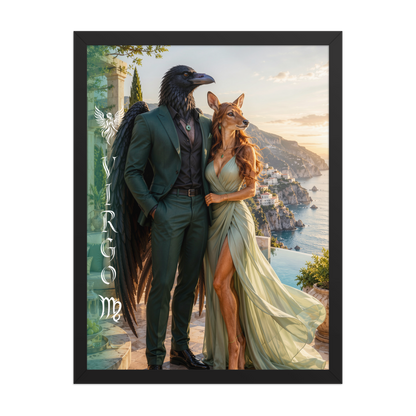 Virgo power couple framed poster with raven king and deer queen