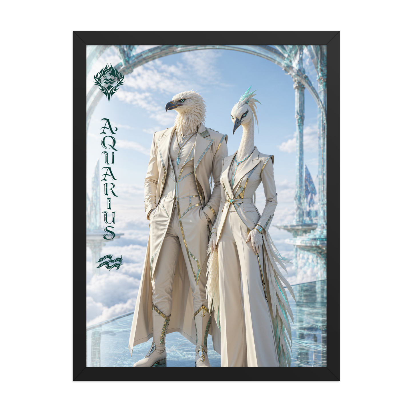Framed Aquarius power couple poster with eagle king and crane queen