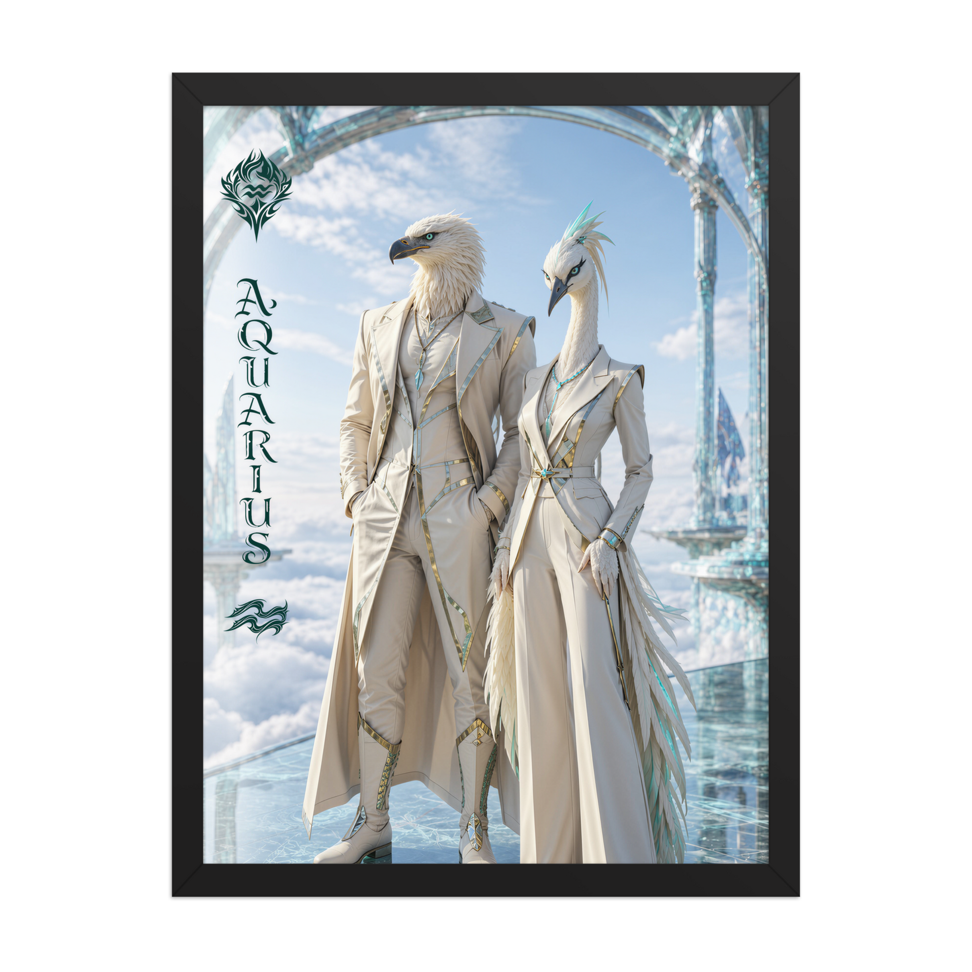 Framed Aquarius power couple poster with eagle king and crane queen