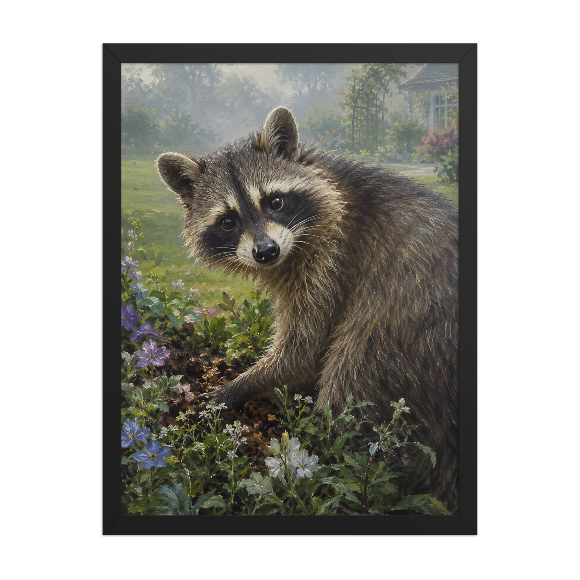 Garden Raccoon Curiosity Framed Poster