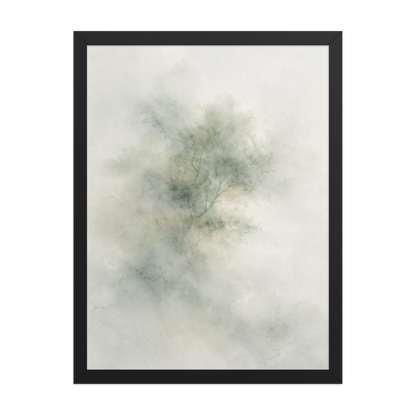 Framed minimalist watercolor-inspired artwork with a softly emerging tree form and subtle neutral tones.