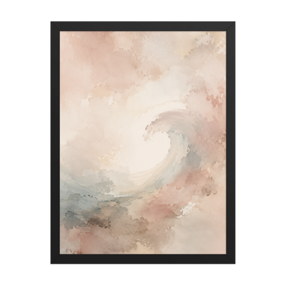 Framed ocean wave-inspired poster with flowing watercolor textures in blush, soft blue, and warm neutral tones.