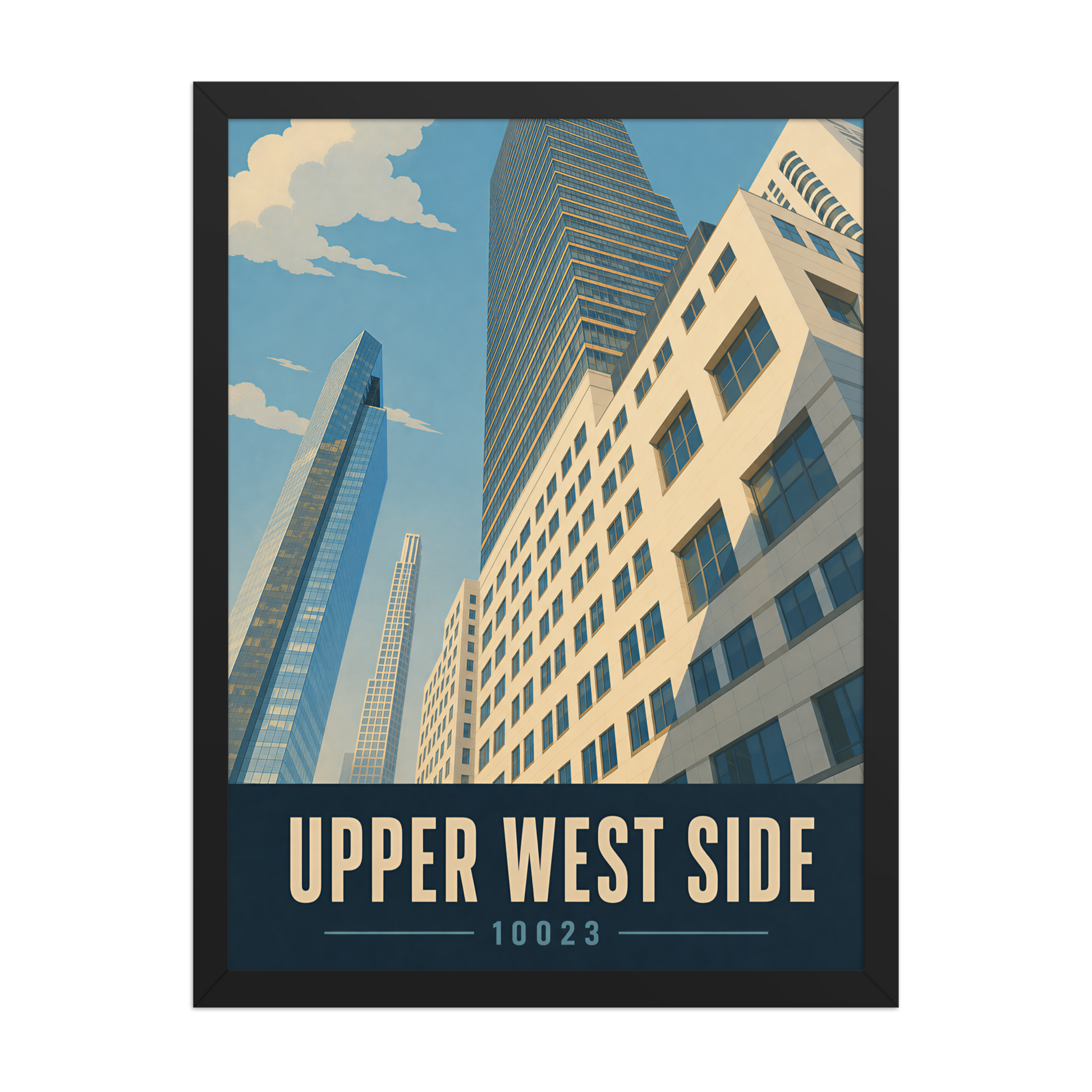 Framed Upper West Side Manhattan glass tower poster with 10023 zip code