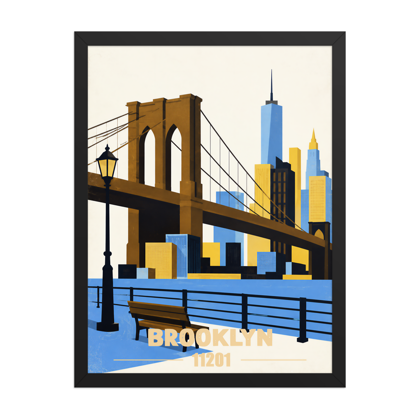 Framed Brooklyn Heights Promenade retro travel poster, 11201 zip code wall art