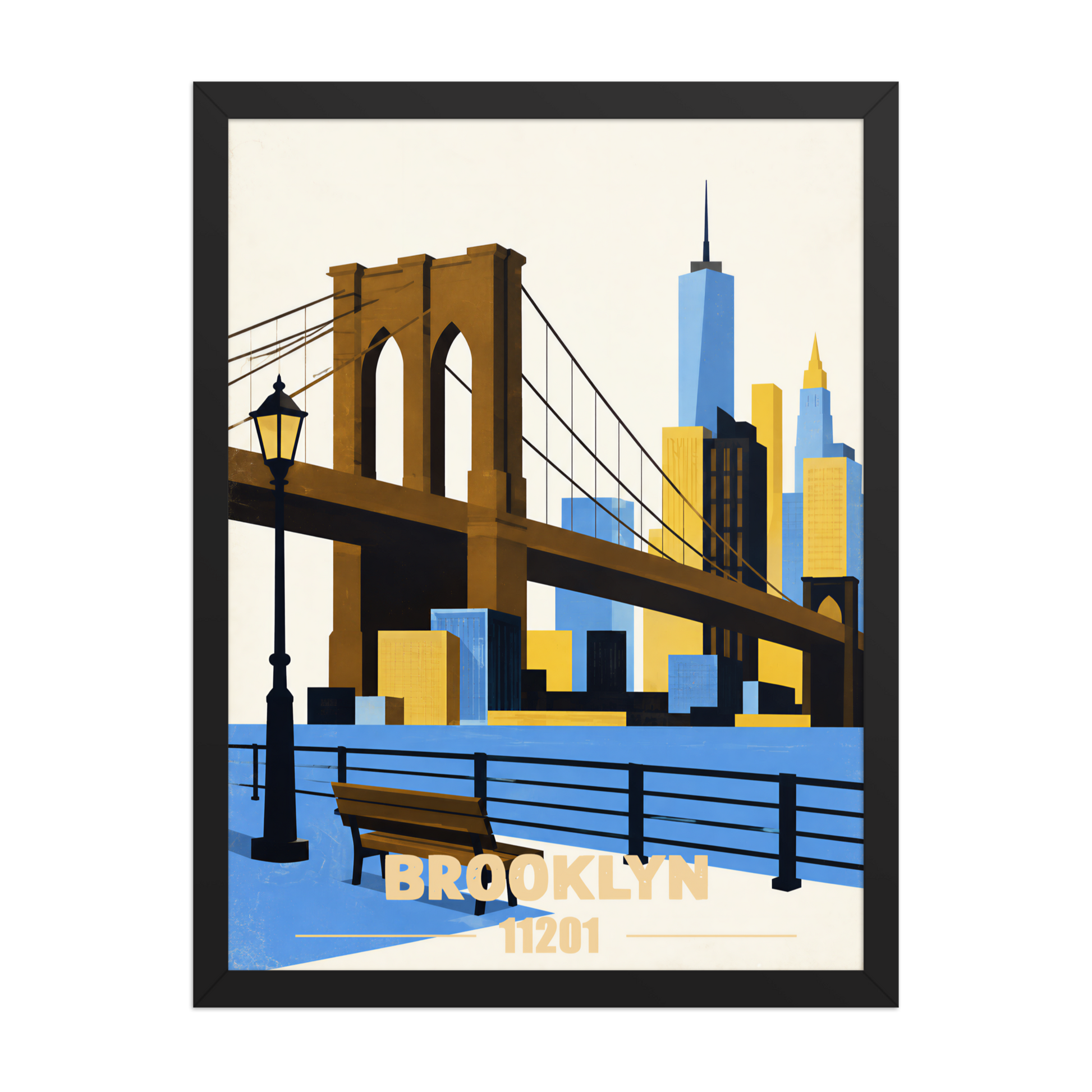 Framed Brooklyn Heights Promenade retro travel poster, 11201 zip code wall art