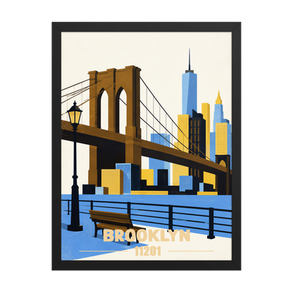 Framed Brooklyn Heights Promenade retro travel poster, 11201 zip code wall art