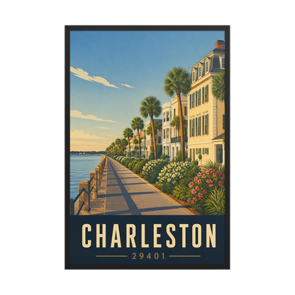 Framed Charleston The Battery waterfront poster with 29401 zip code