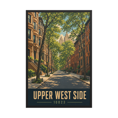Framed Upper West Side brownstone street poster with 10023 zip code