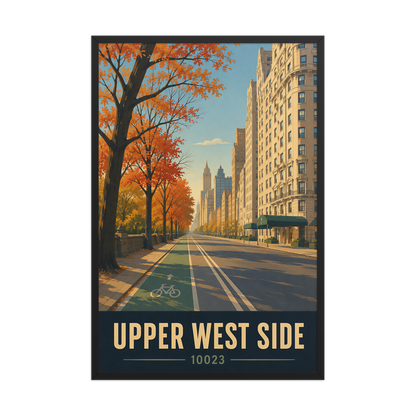 Framed Central Park West autumn poster with 10023 zip code