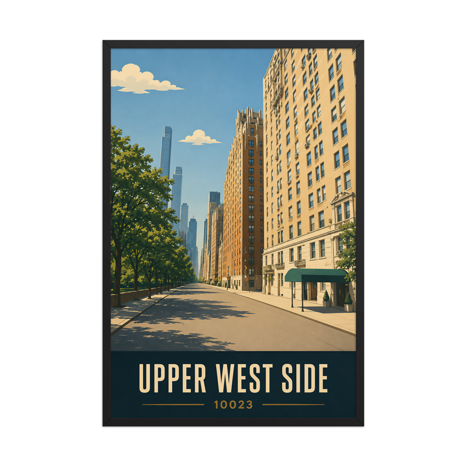 Framed Upper West Side Manhattan skyline street poster with 10023 zip code