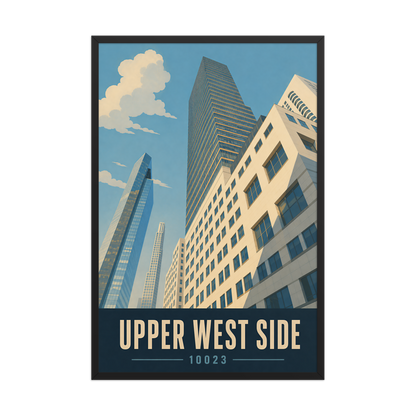 Framed Upper West Side Manhattan glass tower poster with 10023 zip code