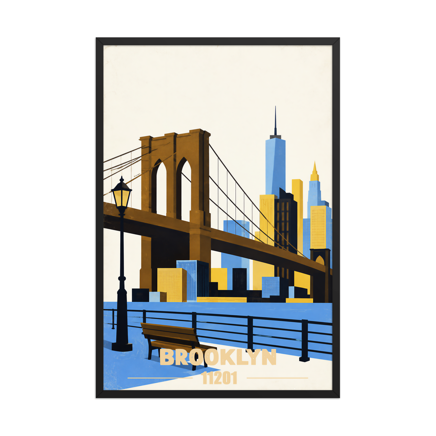 Framed Brooklyn Heights Promenade retro travel poster, 11201 zip code wall art