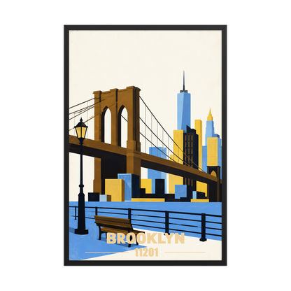 Framed Brooklyn Heights Promenade retro travel poster, 11201 zip code wall art