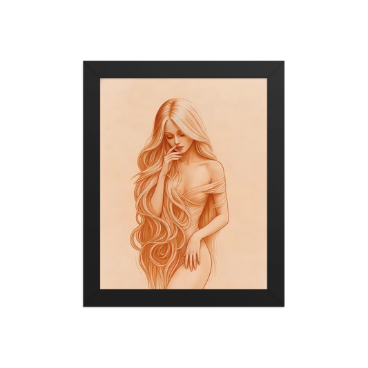 Minimalist female figure wall art print, soft nude line art framed poster for contemporary interiors