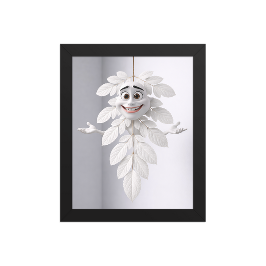 Leaf character wall art print with illustrated faces, minimalist framed poster for contemporary interiors